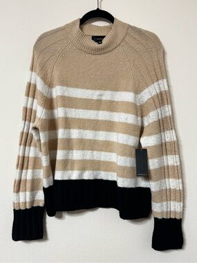 Rafaella Sweater Women’s Sz XL Irish Cream Black Striped Long Sleeve Soft NEW